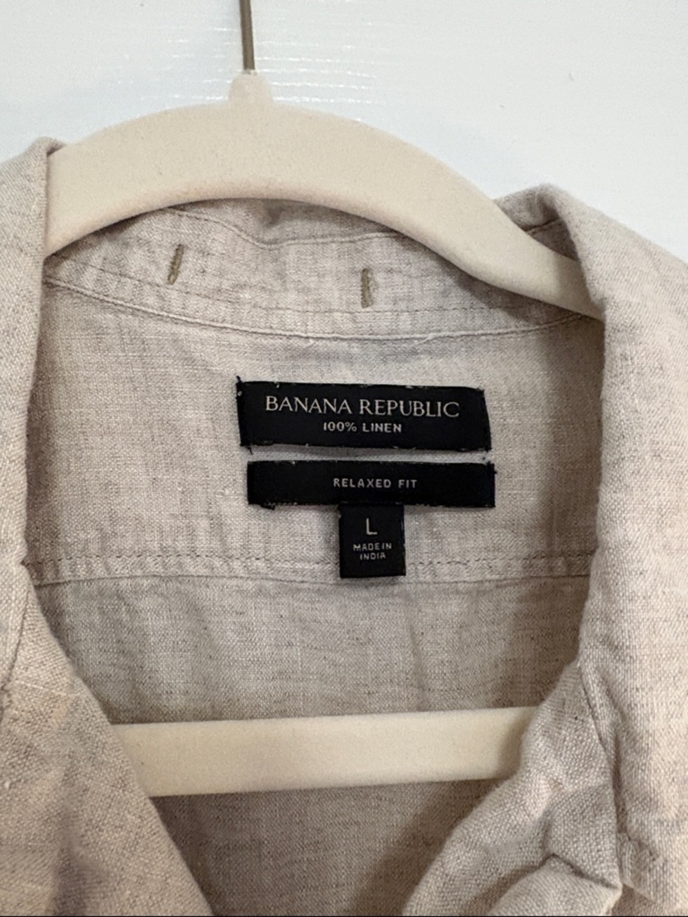 Banana Republic Beige Short-Sleeve Button-Down with Black Geometric Embroidery - Picture 3 of 4